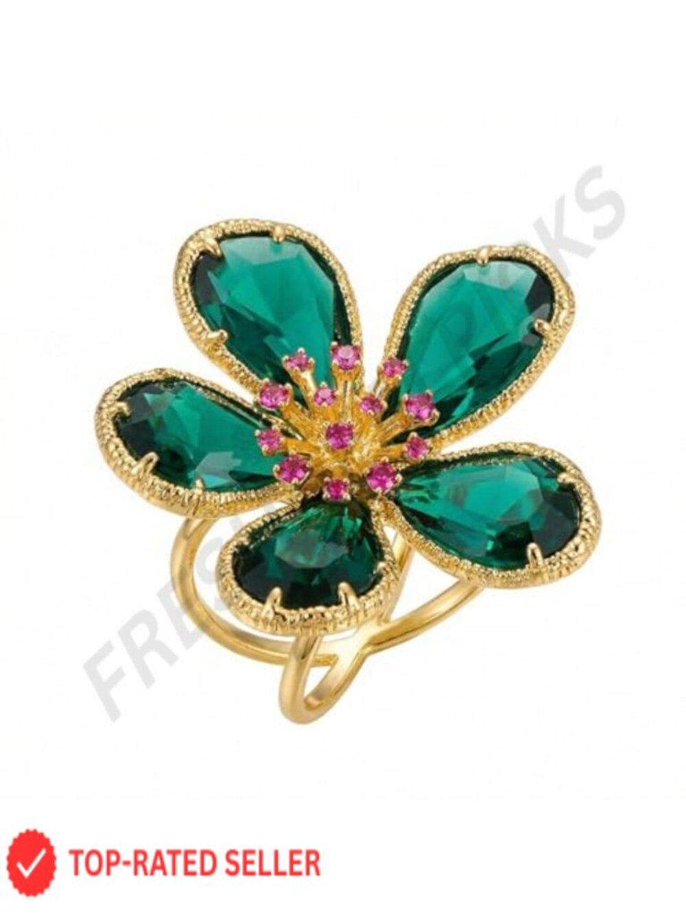 Cubic Zirconia Floral Scarf Ring Brass Buckle Clip for Scarves Shawls Ties